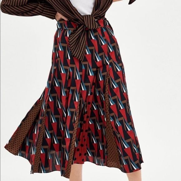 Zara geoprint pleated maxi skirt NWT - Picture 2 of 7